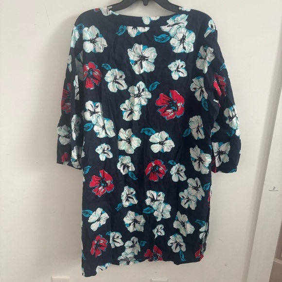 Talbots Dress Women Linen XXL  Beaded Bloomcore Navy Hibiscus Tropical Floral - Picture 3 of 6